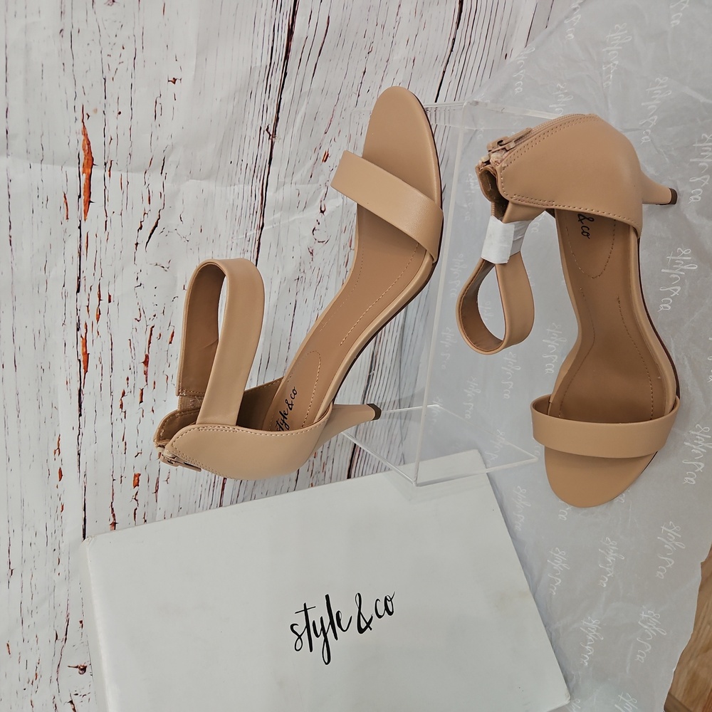 Style & Co. Nude Ankle-Strap Kitten Heel Sandals
